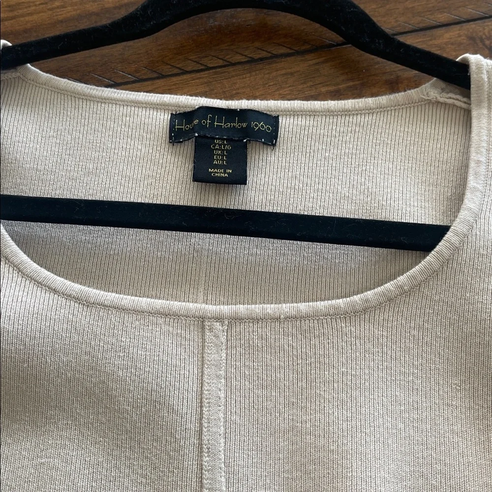 House of Harlow corset ribbed long sleeve scoop cropped beige knit sweater sz L